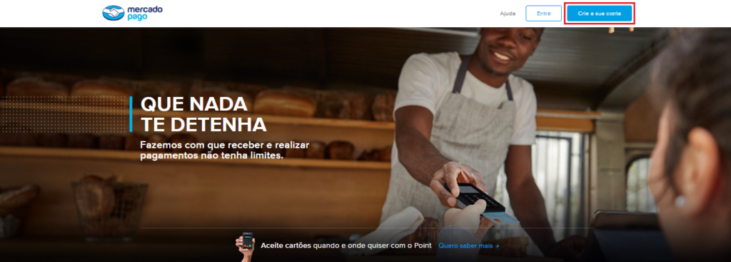 Página inicial do site do Mercado Pago.