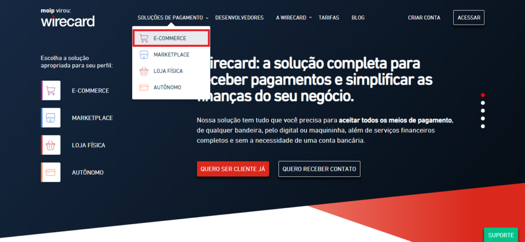 Página inicial do site da Wirecard.