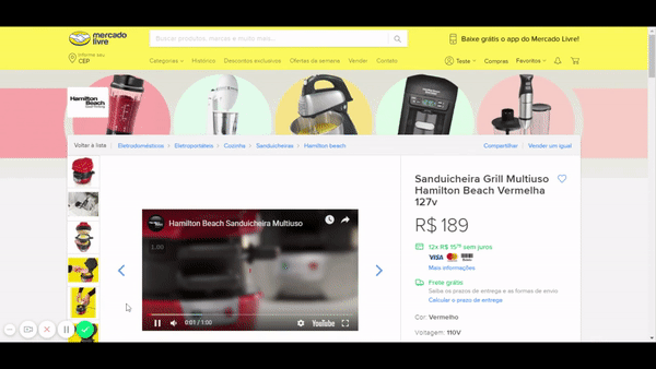 Exemplo de anúncio com vídeo, publicado pela Hamilton Beach no Mercado Livre por meio da solução Branded Store.