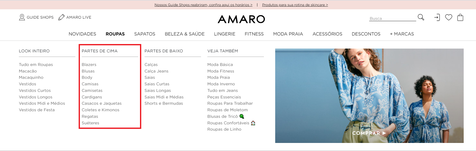 Categorização de produtos - Amaro