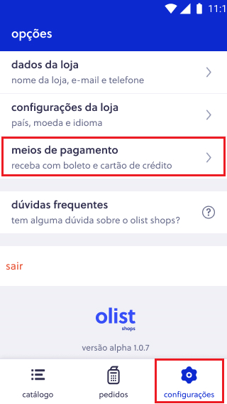 Link de pagamento Olist Shops - Etapa 1
