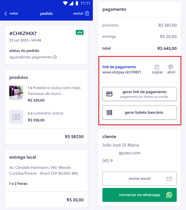 Link de pagamento Olist Shops - Etapa 5