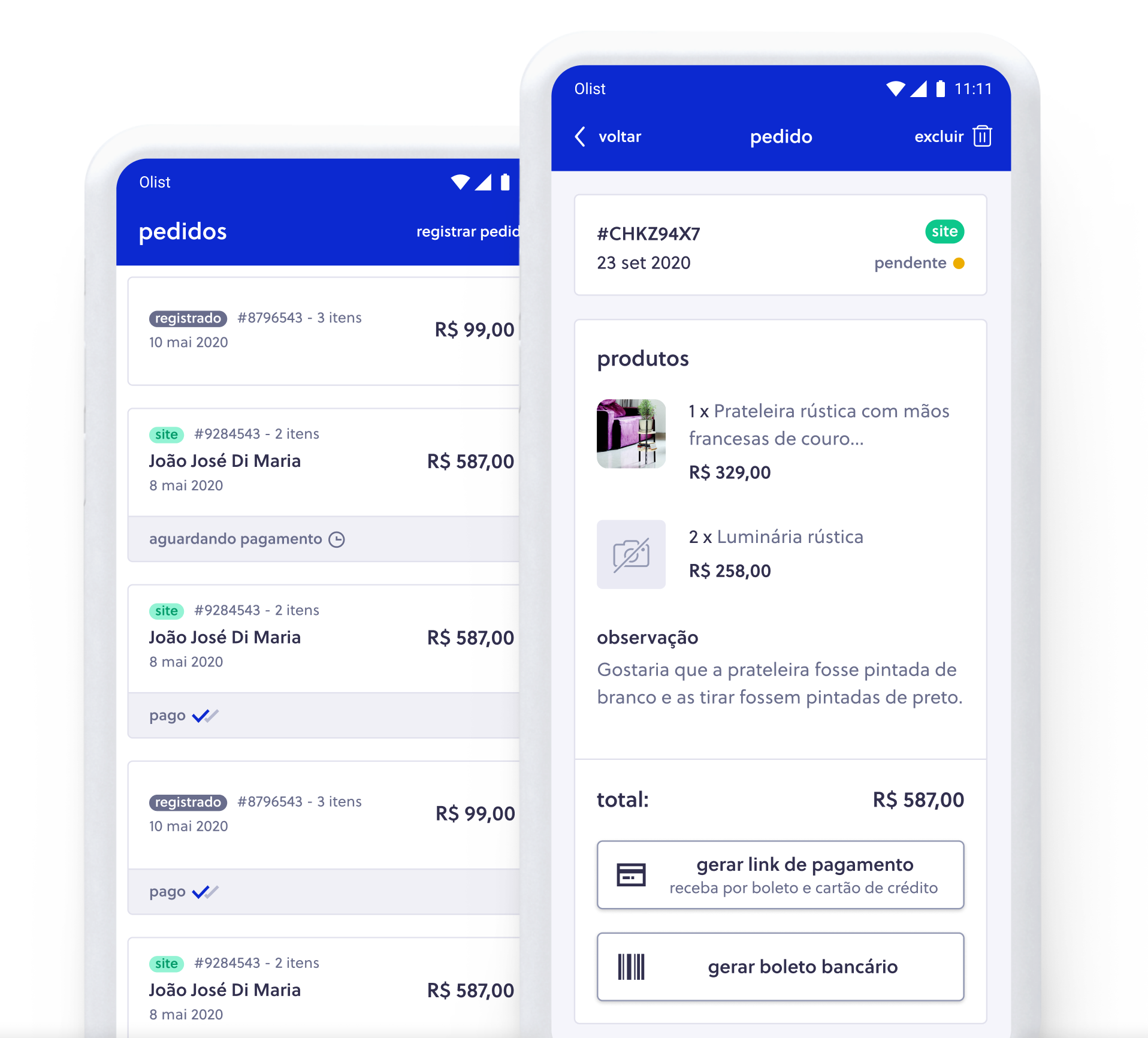 Link de pagamento Olist Shops